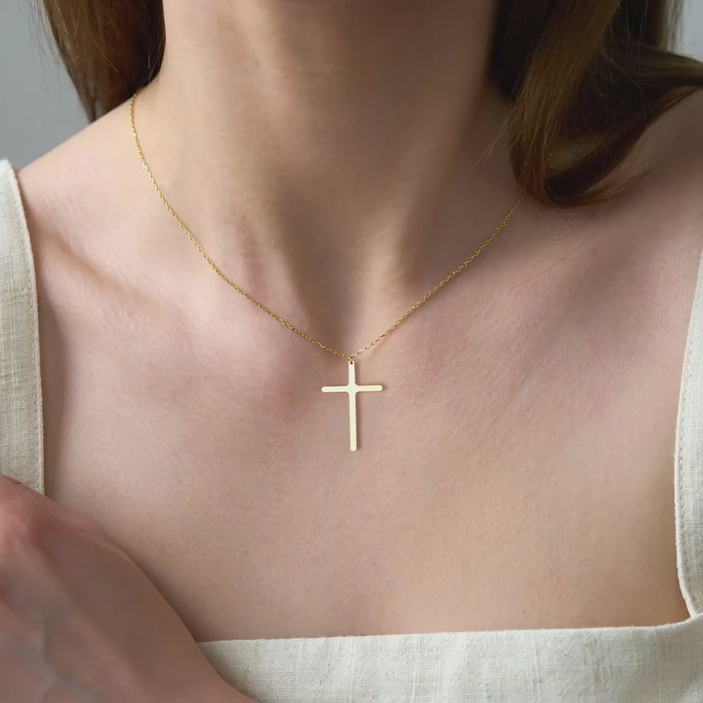Minimalist Sterling Silver Cross Necklace in Yellow Gold Vermeil
