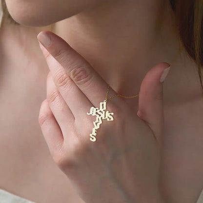 Cross-Shaped Jesus Saves 14K Gold Plated Silver Necklace