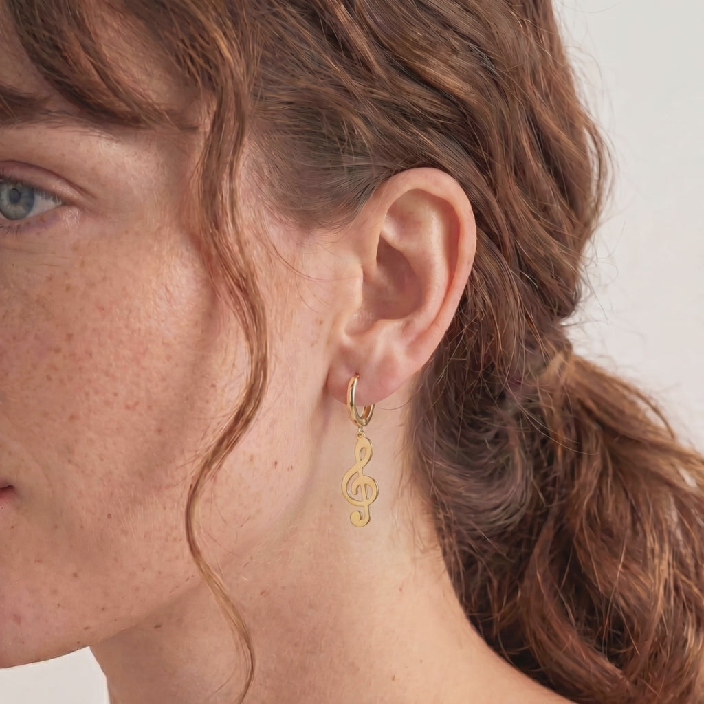 Clef Charm Hoop Earring 18k Gold Vermeil