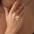Plant Cross in 14K Gold Plated Sterling Silver Necklace