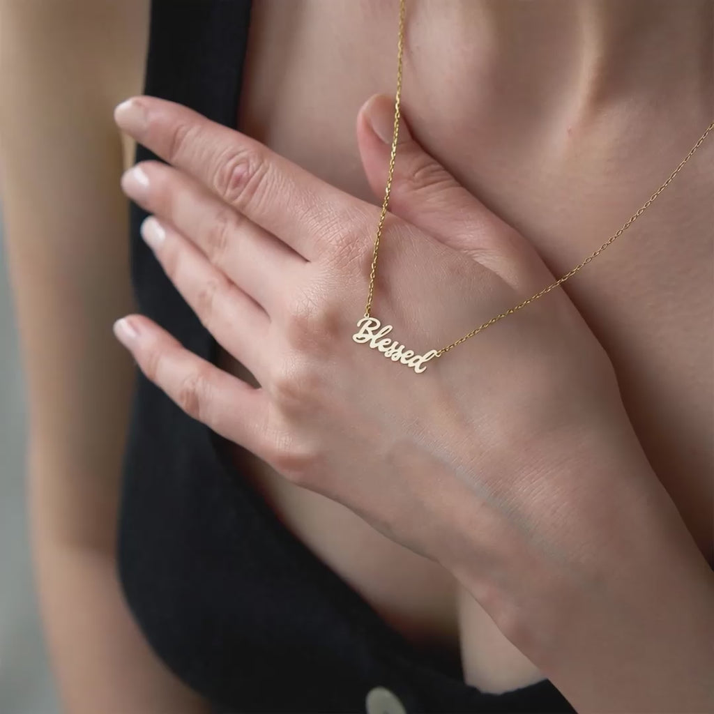 Blessed Script Necklace Gold Vermeil over Sterling Silver