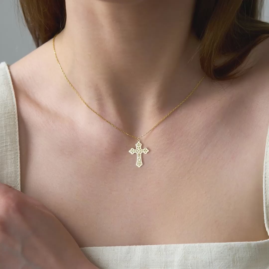 Ornate Cross Necklace in Yellow Gold Vermeil over Sterling Silver