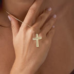 Wooden Texture Cross 14K Gold Plated Sterling Silver Necklace