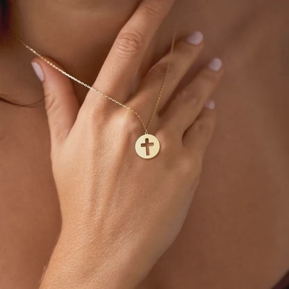 Modern Circle Cross 14K Gold Plated Sterling Silver Necklace
