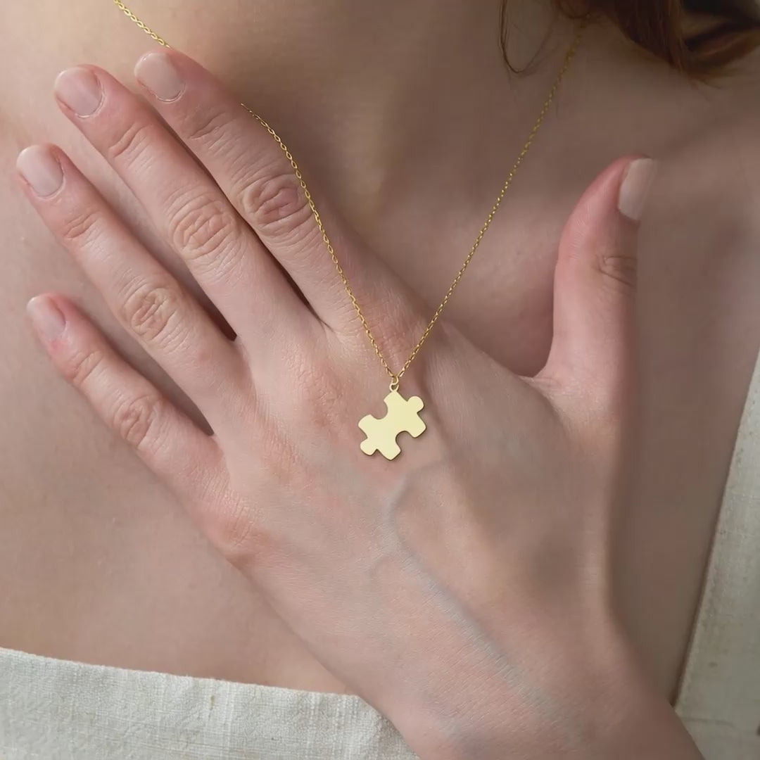 Sleek Custom Puzzle Pendant Sterling Silver Necklace