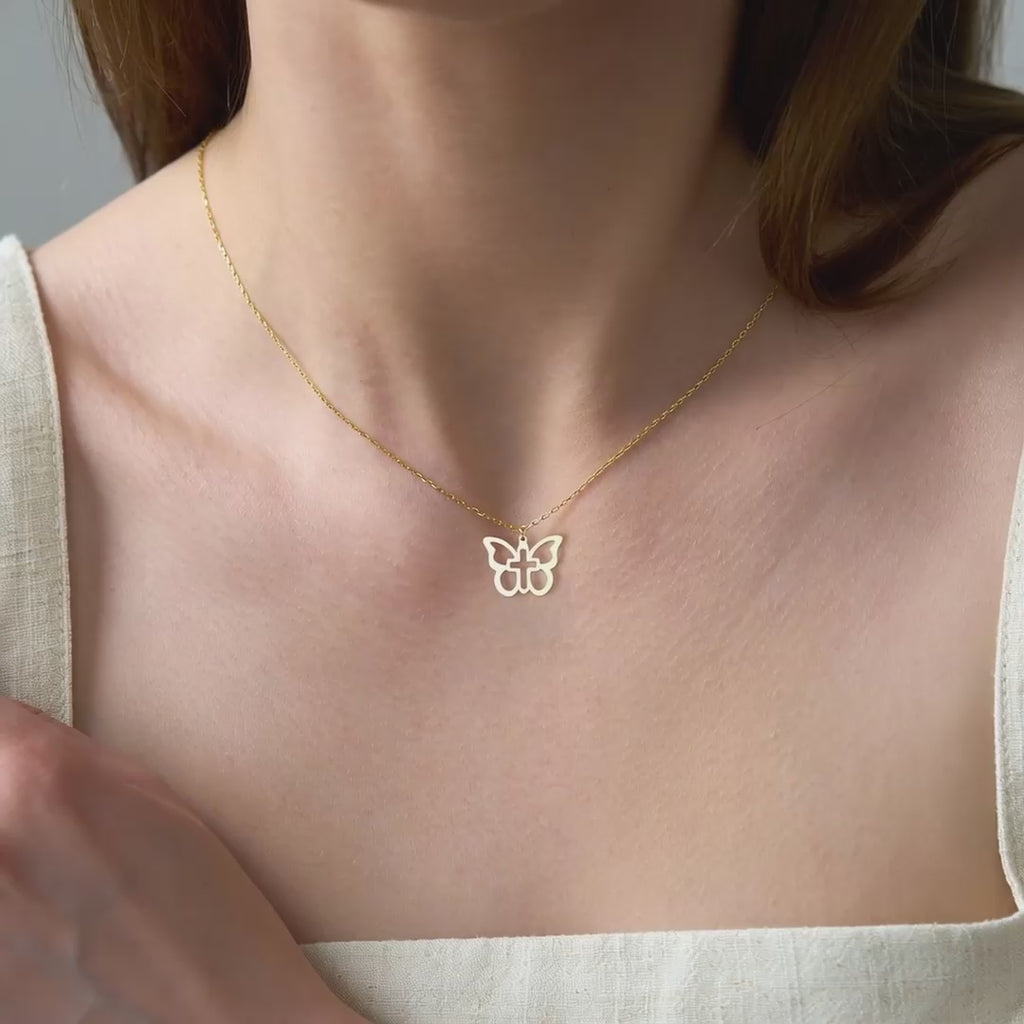 Minimal Butterfly Cross Necklace 18k Gold Vermeil