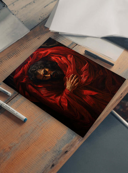 Revelation 19:13 - Red Cloak Figure - Christian Painting Poster Print