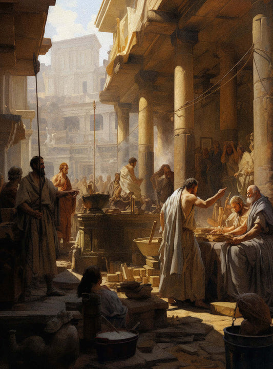 Romans 13:8 - Marketplace Scene - Bible Verse Art Poster Print