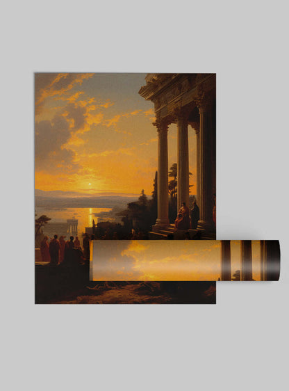 Titus 2:13 Ancient Ruins Sunset Modern Christian Art Poster Print